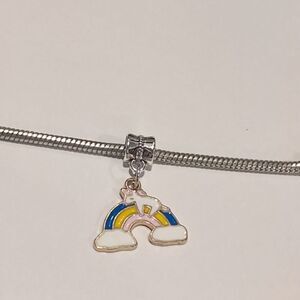Silver Rainbow with Clouds Unicorn Enamel Charm for‎ Pandora Style Bracelet
